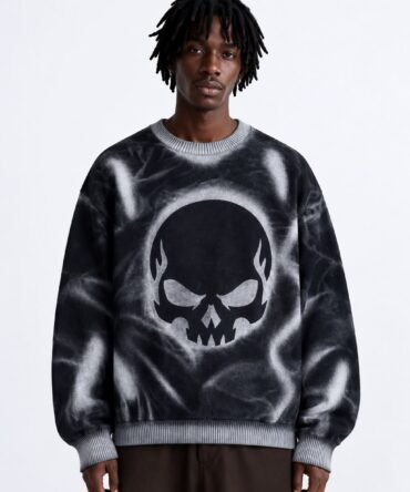 Vintage Skull Crew Black Knit