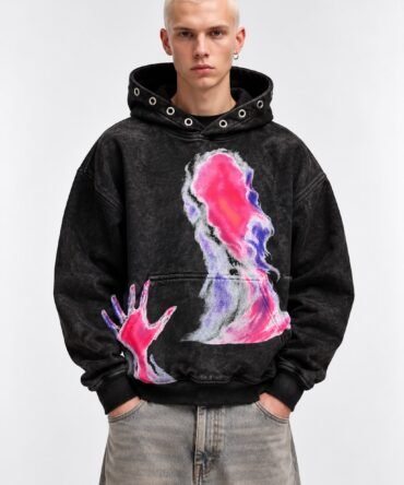 Black Acid Wash Printed Hoodies02