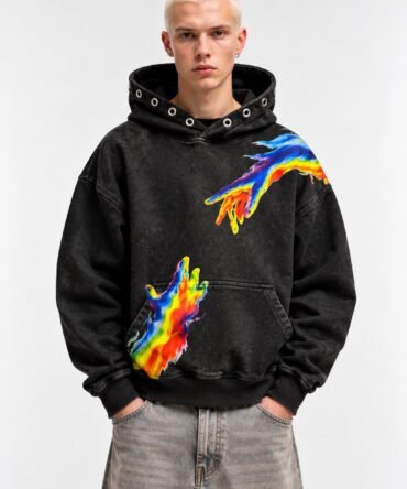 Black Acid Wash Printed Hoodies04
