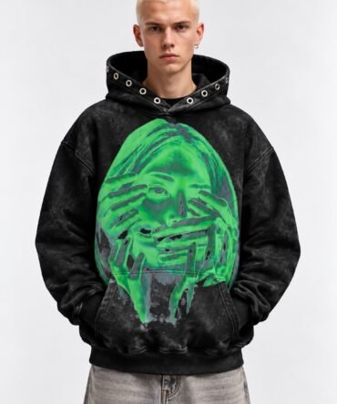 Black Acid Wash Printed Hoodies01
