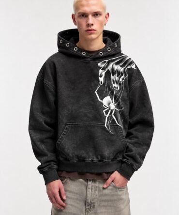 Black Acid Wash Printed Hoodies08