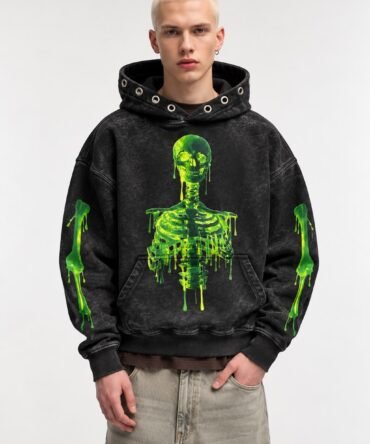 Black Acid Wash Printed Hoodies09