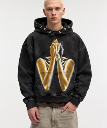 Black Acid Wash Printed Hoodies13