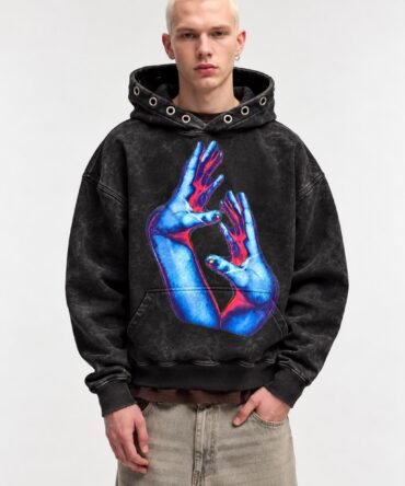 Black Acid Wash Printed Hoodies10