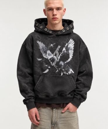 Black Acid Wash Printed Hoodies12
